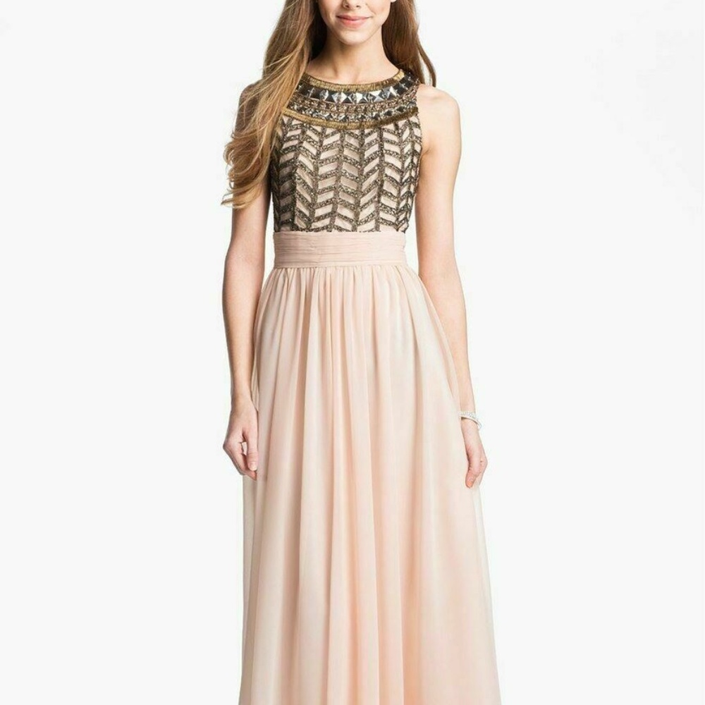 NWT JS Collections [ 12 ]‎ Beaded Bodice Chiffon Gown in Light Pink - Picture 3 of 3